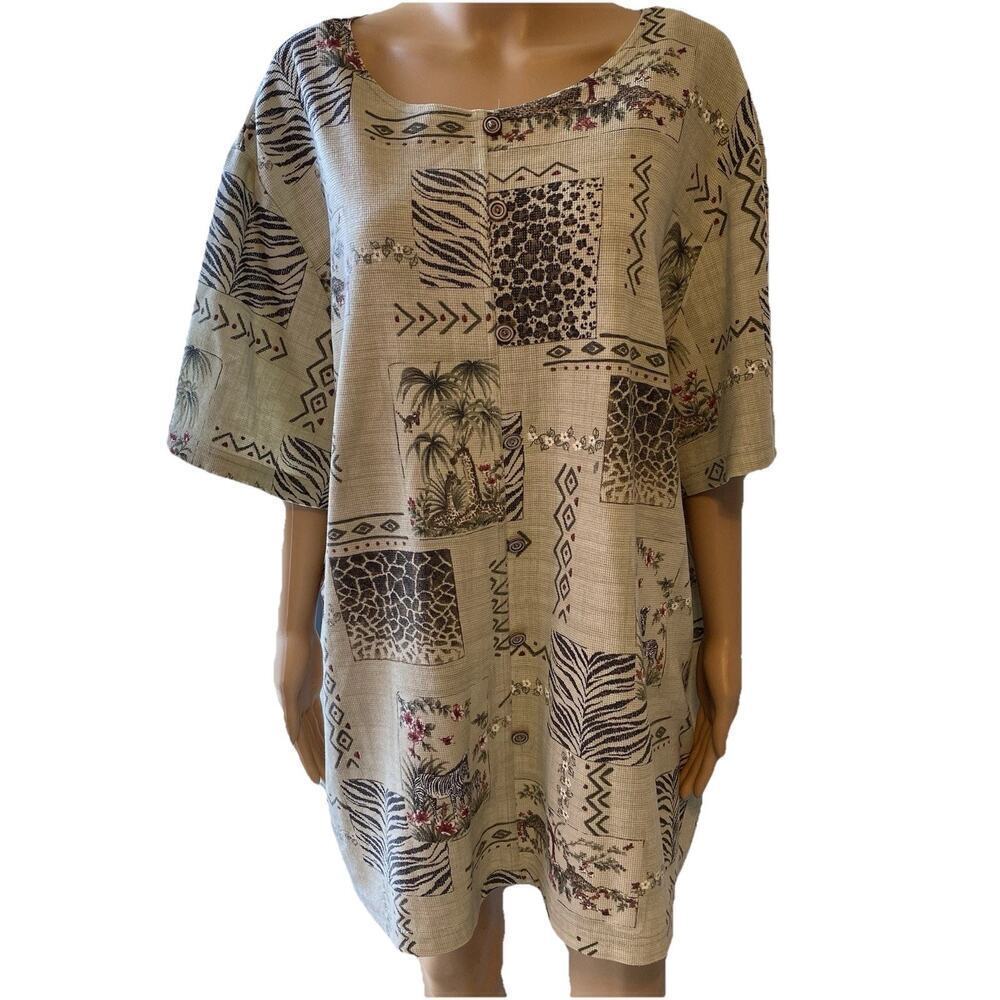Vintage Tapestry Shirt Top Women 3X Forest Safari Animal Largenlook Boho Outdoor